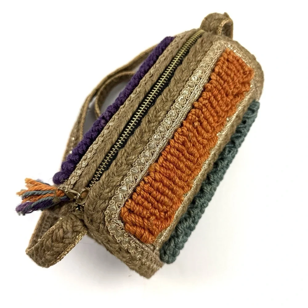 Free People Be Boho Handbag Raffia Straw Barrel Colorful Festival Side Mirrors